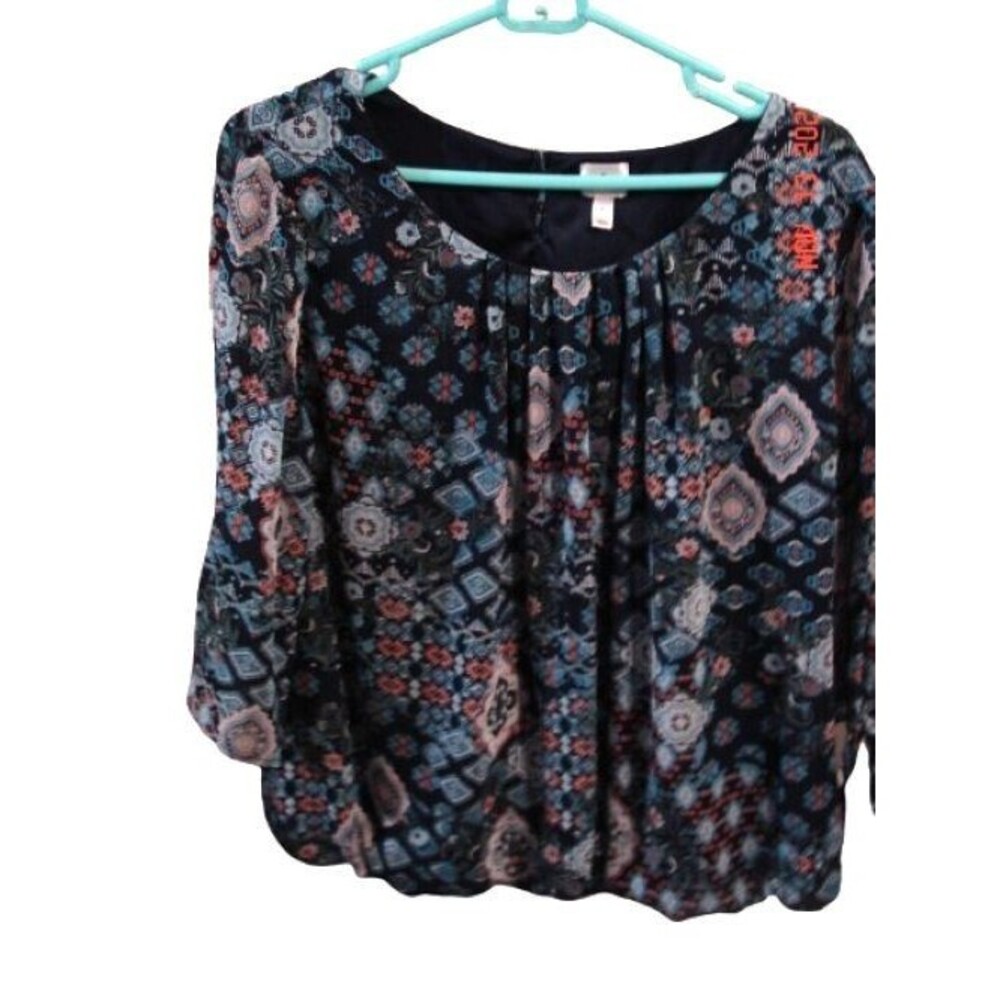 Dressbarn Top Lined Womens Size XL 3/4 Sleeve Navy Floral